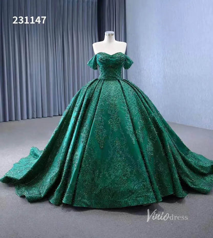 Off the Shoulder Green Wedding Gowns Champagne Quince Dresses 231147-Quinceanera Dresses 2025 -Viniodress-Green-Custom Size-