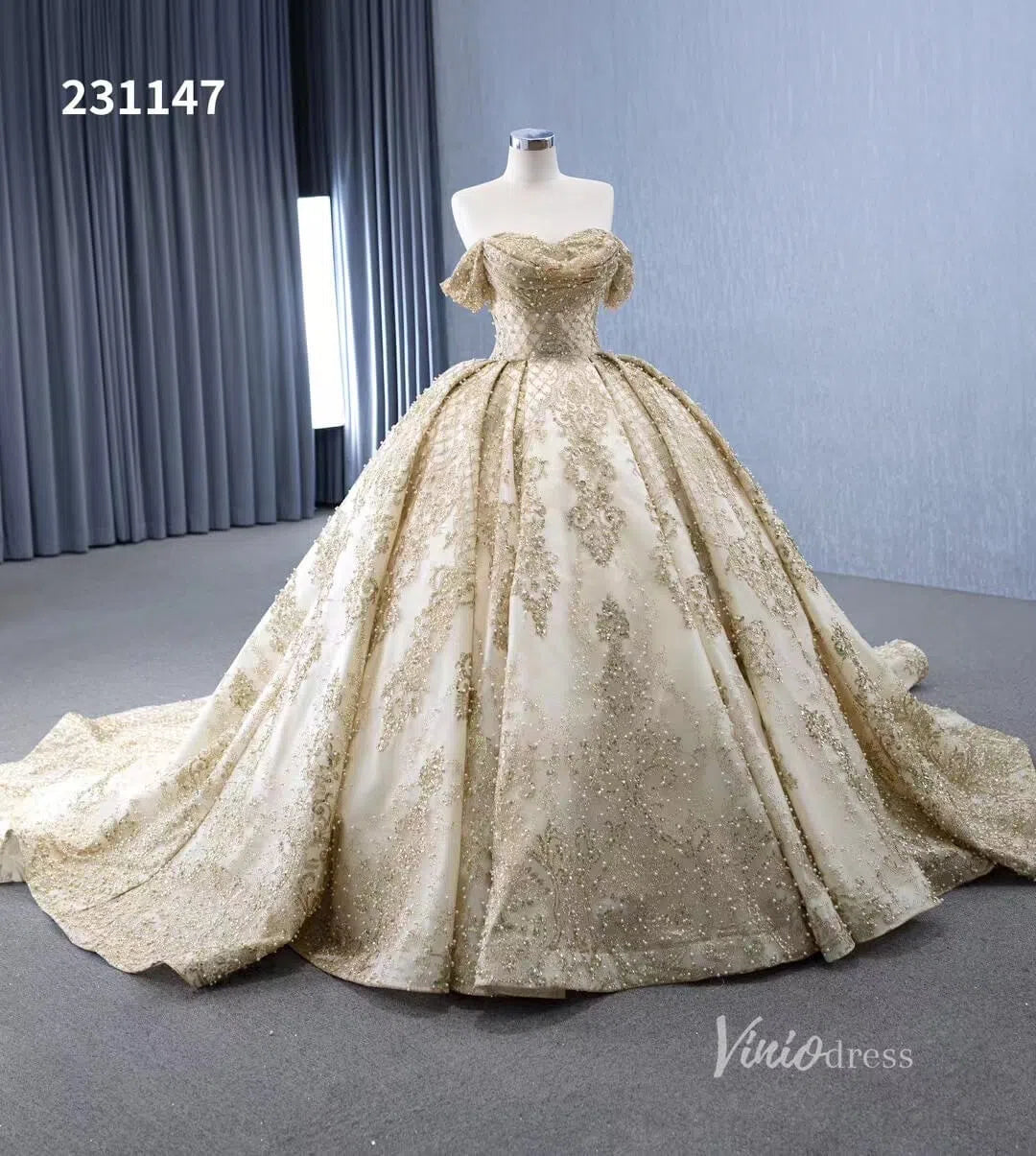 Off the Shoulder Green Wedding Gowns Champagne Quince Dresses 231147-Quinceanera Dresses-Viniodress-Viniodress