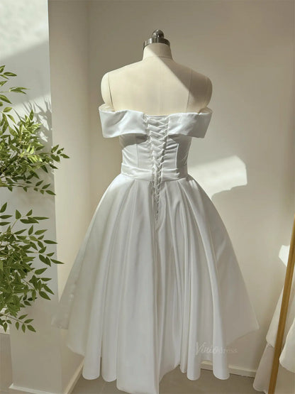 Off the Shoulder Ivory Homecoming Dresses Knee Length Prom Dress SD1275-Homecoming Dresses 2025 -Viniodress-Ivory-Custom Size-