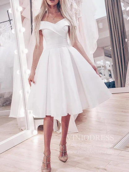 Off the Shoulder Ivory Homecoming Dresses Knee Length Prom Dress SD1275-Homecoming Dresses 2025 -Viniodress-Ivory-Custom Size-