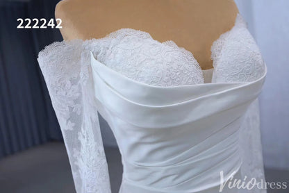Off the Shoulder Lace Wedding Dresses Sheath Modern Bridal Dress with Sleeves 222242-wedding dresses 2025 -Viniodress-Ivory-Custom Size-