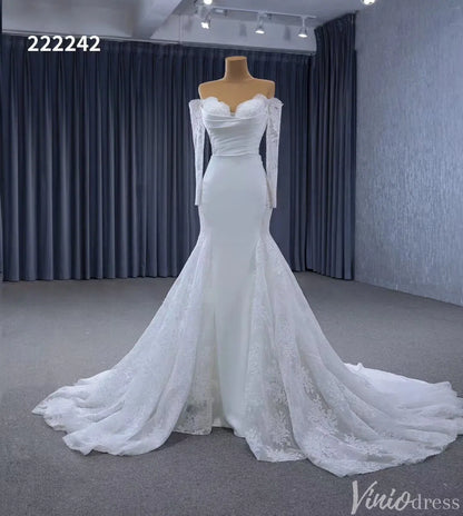 Off the Shoulder Lace Wedding Dresses Sheath Modern Bridal Dress with Sleeves 222242-wedding dresses 2025 -Viniodress-Ivory-Custom Size-