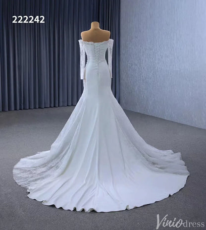 Off the Shoulder Lace Wedding Dresses Sheath Modern Bridal Dress with Sleeves 222242-wedding dresses 2025 -Viniodress-Ivory-Custom Size-
