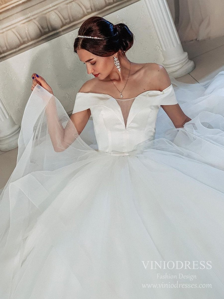 Off the Shoulder Layered Ruffle Ball Gown Wedding Dresses VW1821-wedding dresses-Viniodress-Viniodress