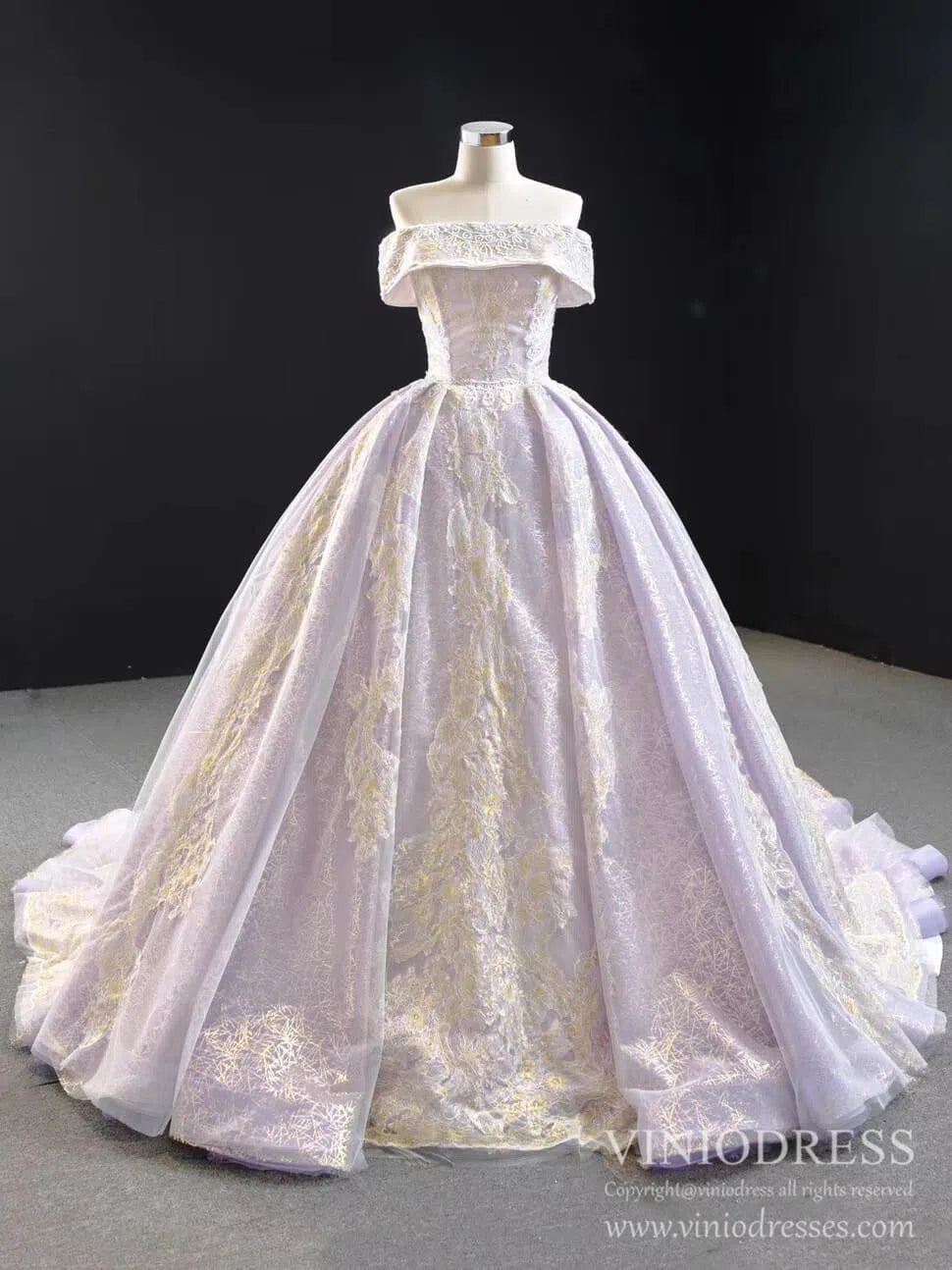 Off the Shoulder Lilac Lace Sweet 15 Dresses Vintage Quince Dress FD2412 viniodress-prom dresses 2025 -Viniodress-As Picture-Custom Size-