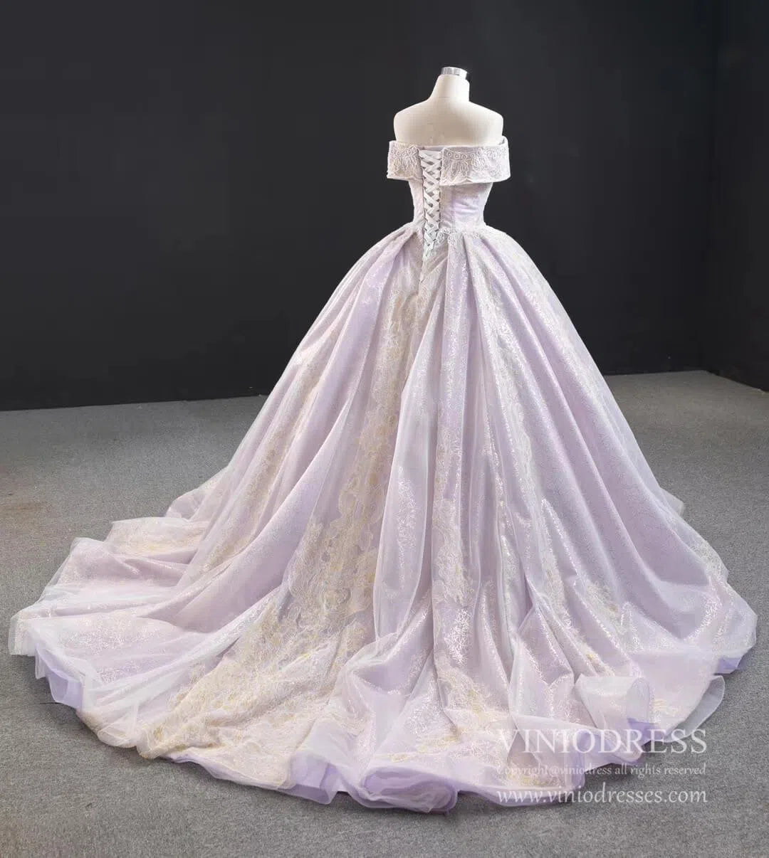 Off the Shoulder Lilac Lace Sweet 15 Dresses Vintage Quince Dress FD2412 viniodress-prom dresses 2025 -Viniodress-As Picture-Custom Size-