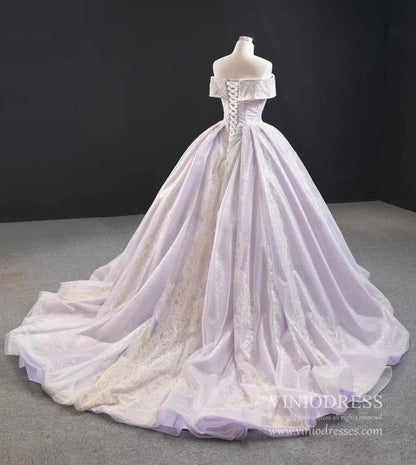 Off the Shoulder Lilac Lace Sweet 15 Dresses Vintage Quince Dress FD2412 viniodress-prom dresses 2025 -Viniodress-As Picture-Custom Size-