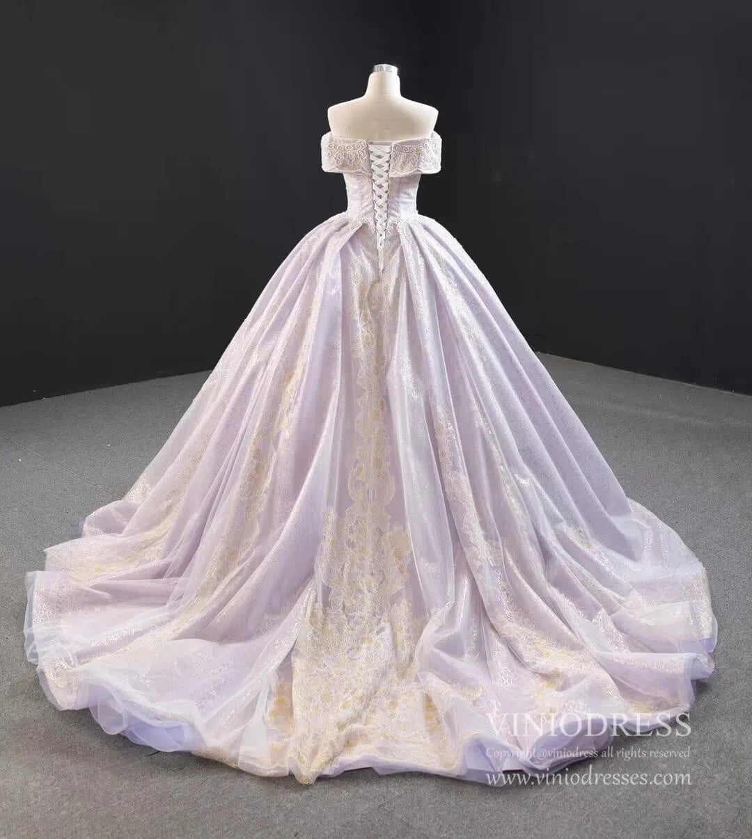 Off the Shoulder Lilac Lace Sweet 15 Dresses Vintage Quince Dress FD2412 viniodress-prom dresses 2025 -Viniodress-As Picture-Custom Size-