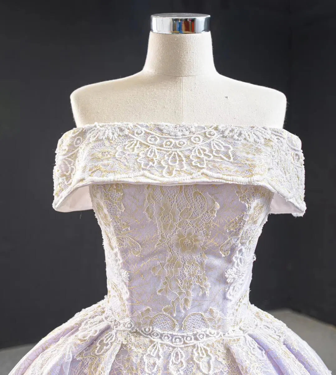 Off the Shoulder Lilac Lace Sweet 15 Dresses Vintage Quince Dress FD2412 viniodress-prom dresses 2025 -Viniodress-As Picture-Custom Size-