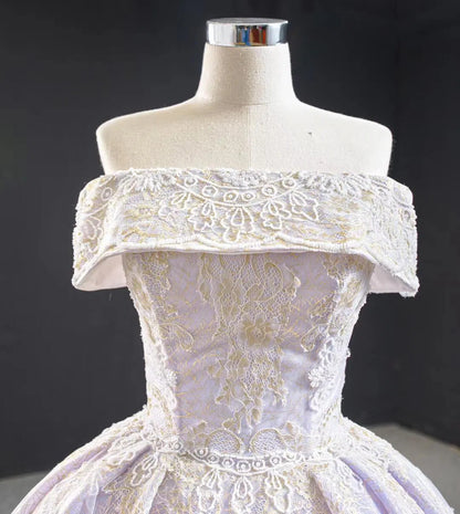 Off the Shoulder Lilac Lace Sweet 15 Dresses Vintage Quince Dress FD2412 viniodress-prom dresses 2025 -Viniodress-As Picture-Custom Size-