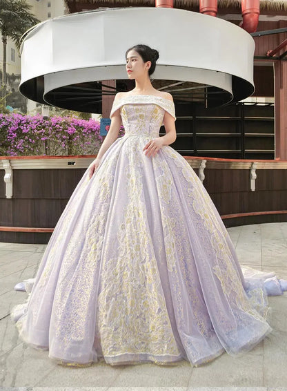 Off the Shoulder Lilac Lace Sweet 15 Dresses Vintage Quince Dress FD2412 viniodress-prom dresses 2025 -Viniodress-As Picture-Custom Size-