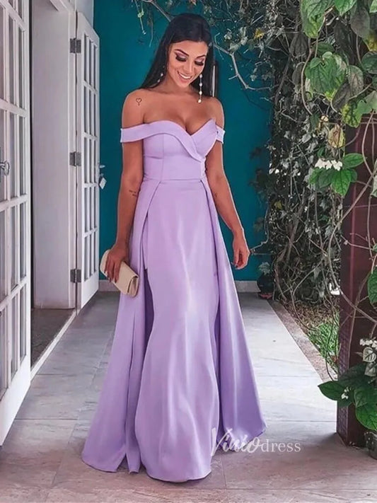 Off the Shoulder Lilac Prom Dress with Overskirt FD2652-prom dresses 2025 -Viniodress-Lilac-Custom Size-