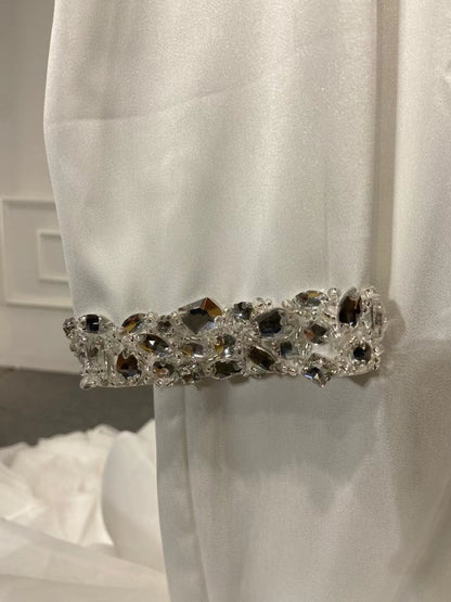 Off the Shoulder Long Sleeve Mermaid Wedding Dresses Ruffled Rosette Skirt VW2035-wedding dresses 2025 -Viniodress-#1-As Picture-Custom Size