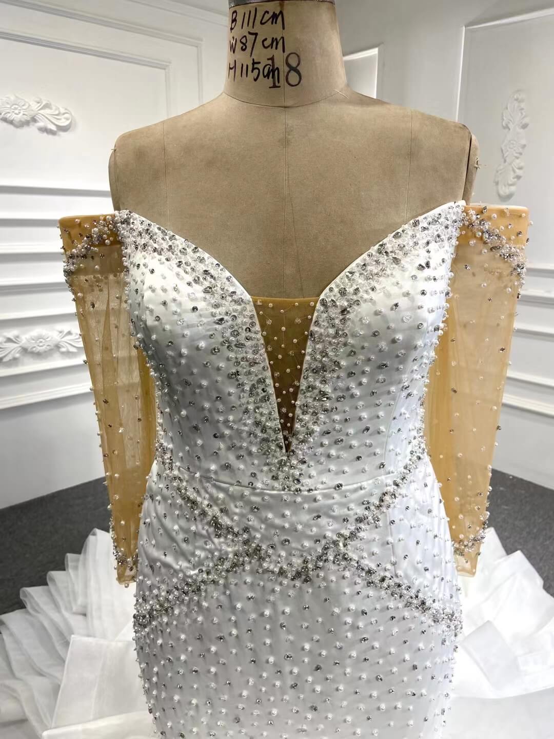 Off the Shoulder Long Sleeve Mermaid Wedding Dresses Ruffled Rosette Skirt VW2035-wedding dresses 2025 -Viniodress-#1-As Picture-Custom Size