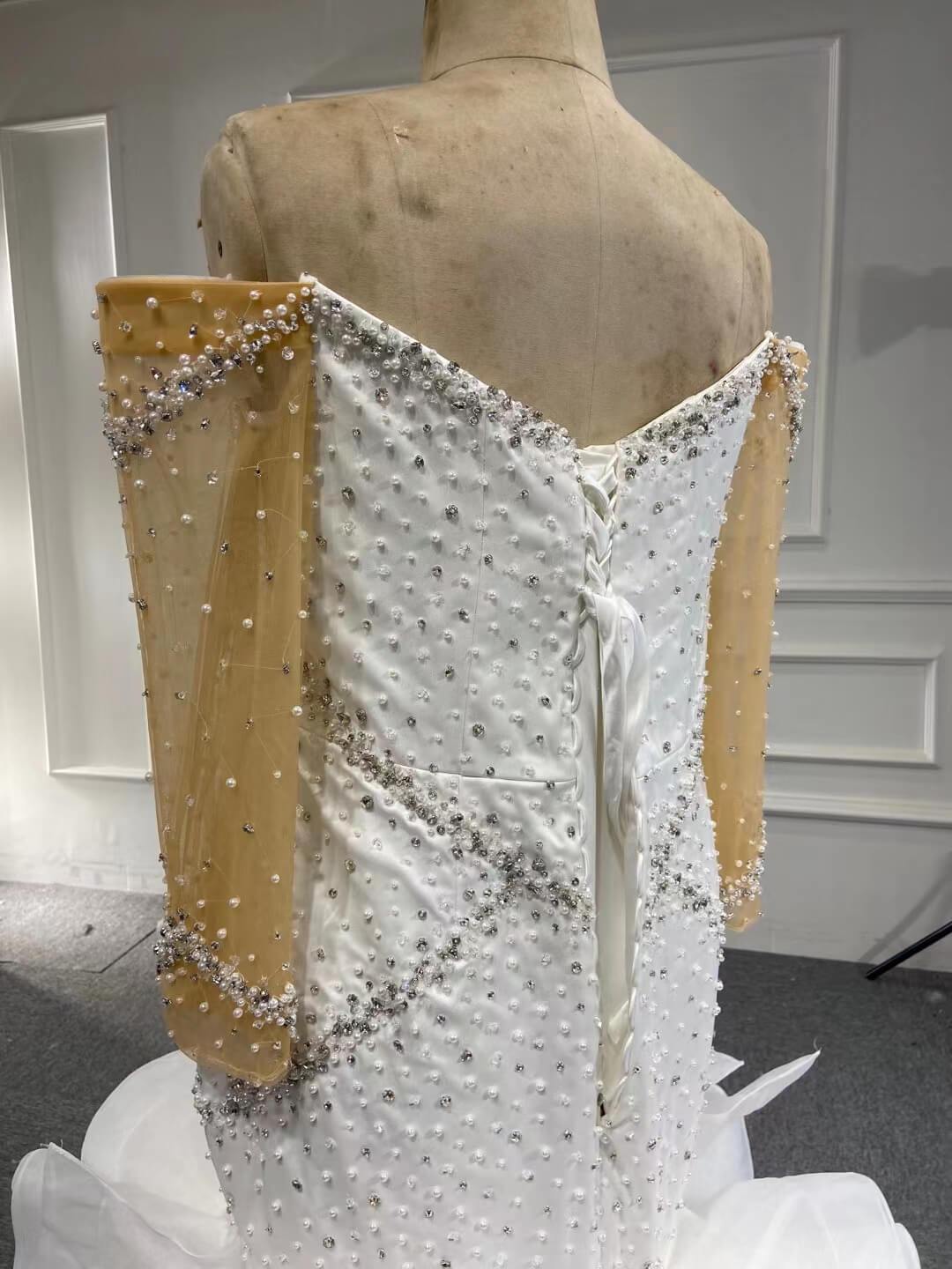 Off the Shoulder Long Sleeve Mermaid Wedding Dresses Ruffled Rosette Skirt VW2035-wedding dresses 2025 -Viniodress-#1-As Picture-Custom Size