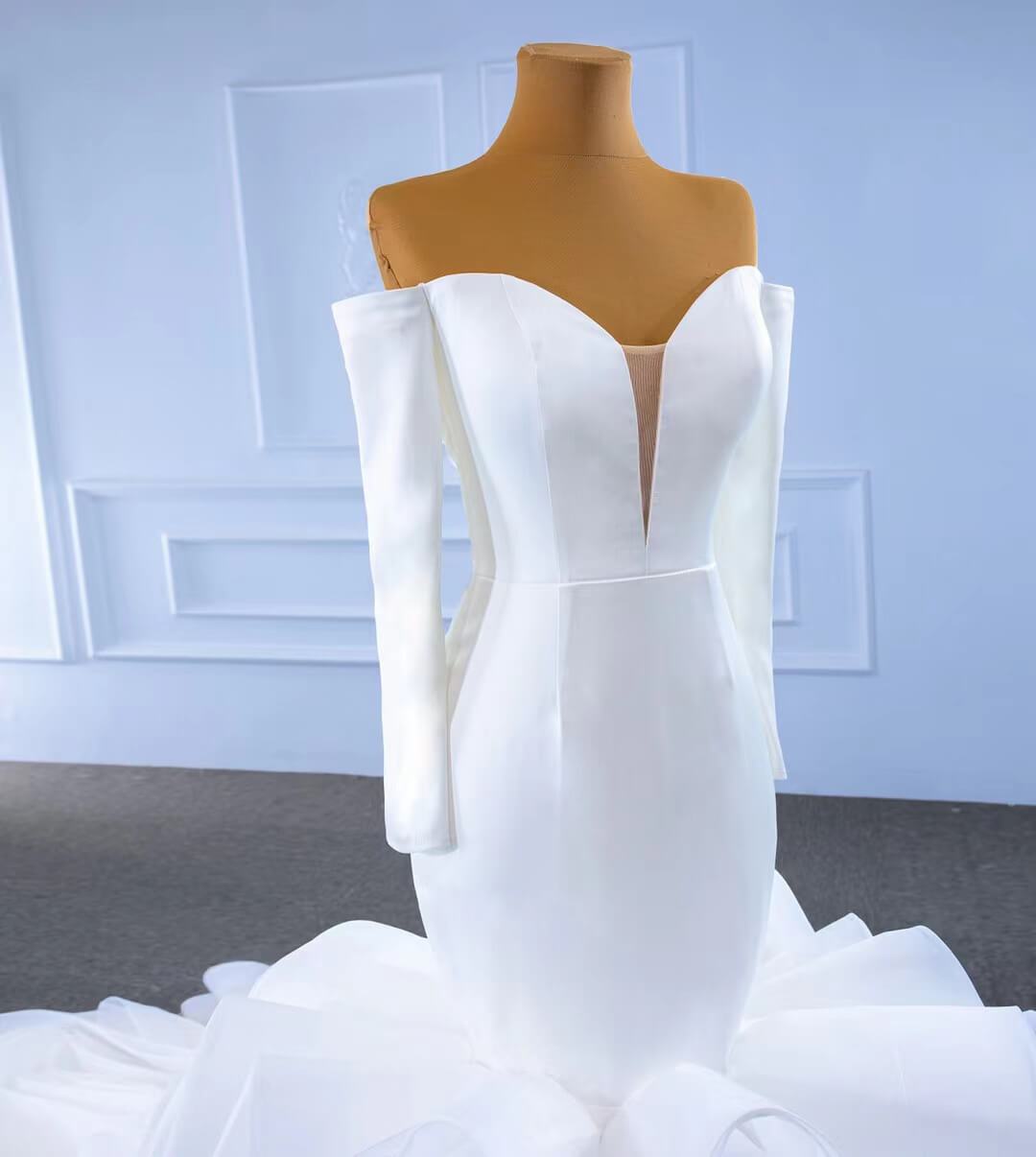 Off the Shoulder Long Sleeve Mermaid Wedding Dresses Ruffled Rosette Skirt VW2035-wedding dresses 2025 -Viniodress-#1-As Picture-Custom Size