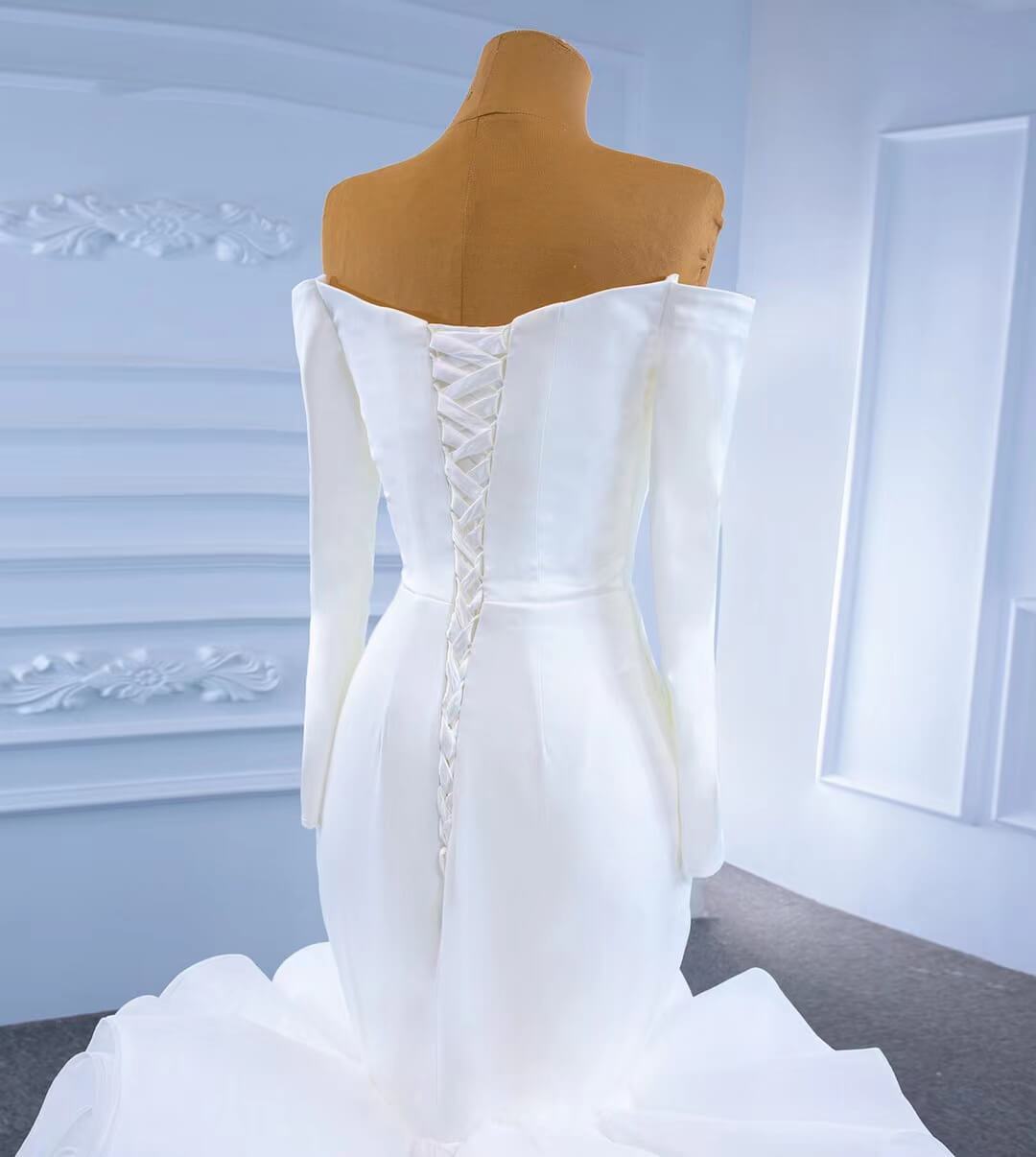 Off the Shoulder Long Sleeve Mermaid Wedding Dresses Ruffled Rosette Skirt VW2035-wedding dresses 2025 -Viniodress-#1-As Picture-Custom Size