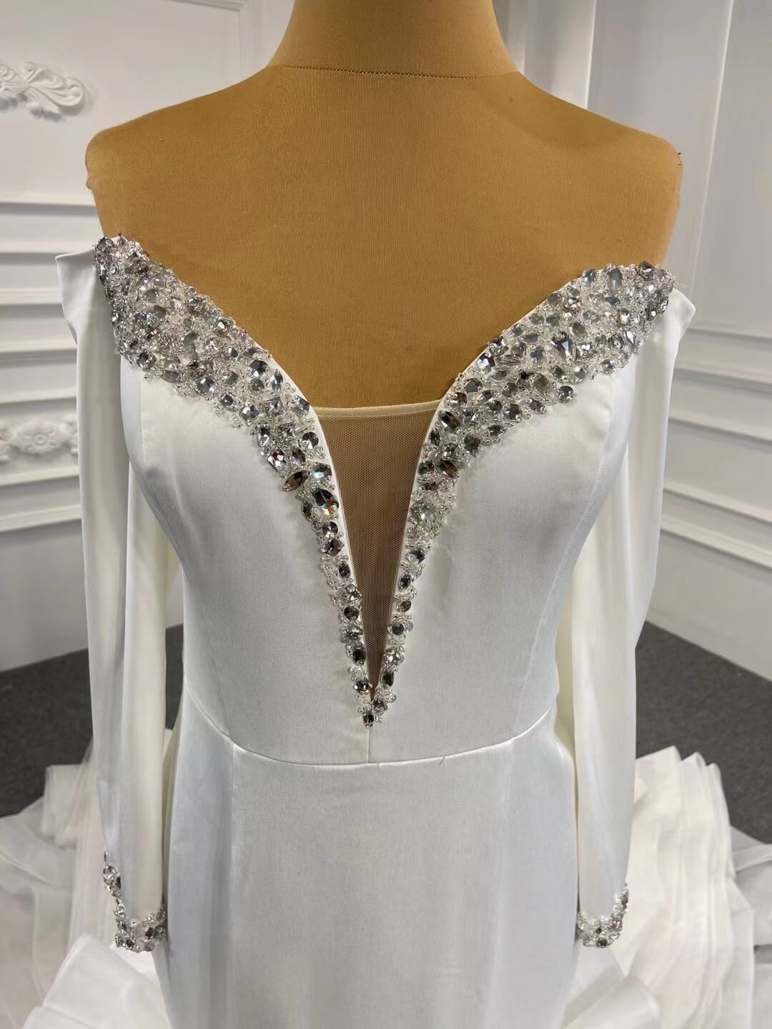 Off the Shoulder Long Sleeve Mermaid Wedding Dresses Ruffled Rosette Skirt VW2035-wedding dresses 2025 -Viniodress-#1-As Picture-Custom Size