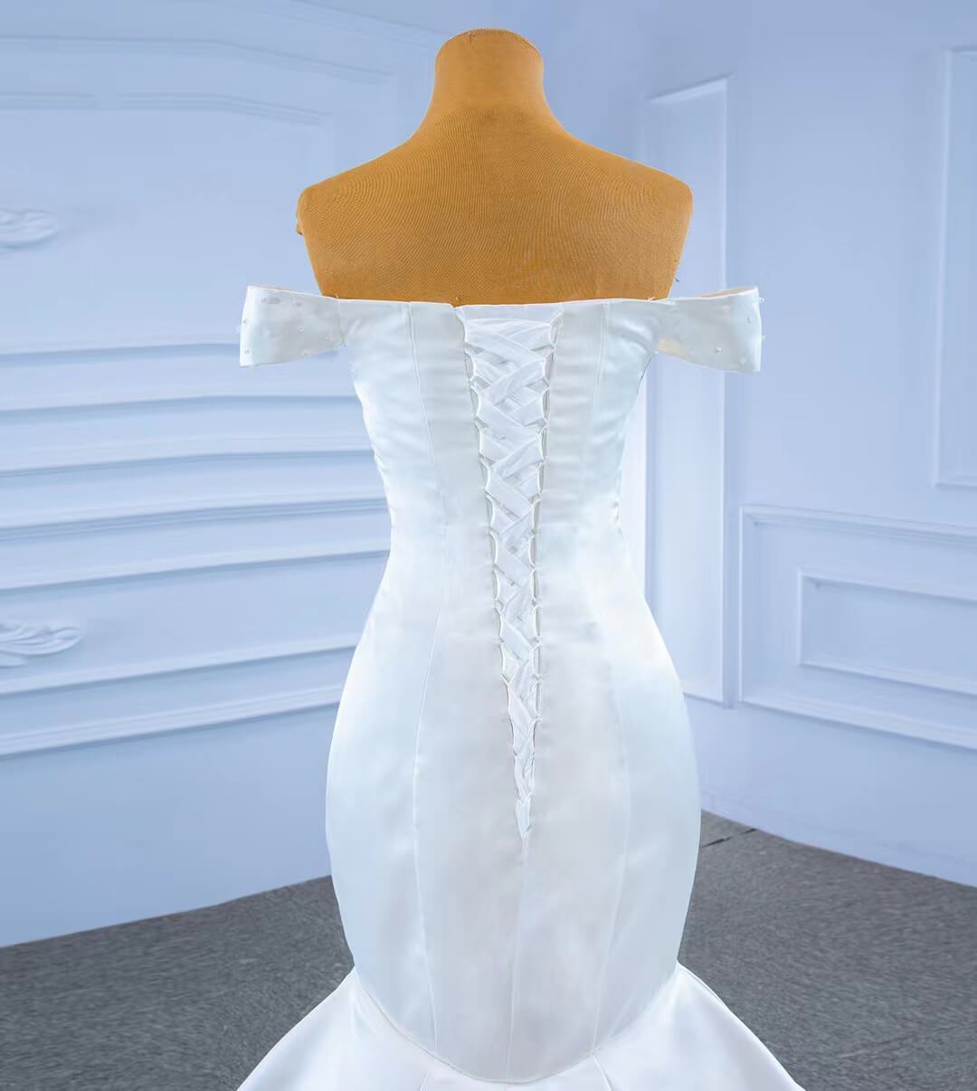 Off the Shoulder Mermaid Satin Wedding Dress with Pearls 67285-wedding dresses 2025 -Viniodress-As Picture-Custom Size-