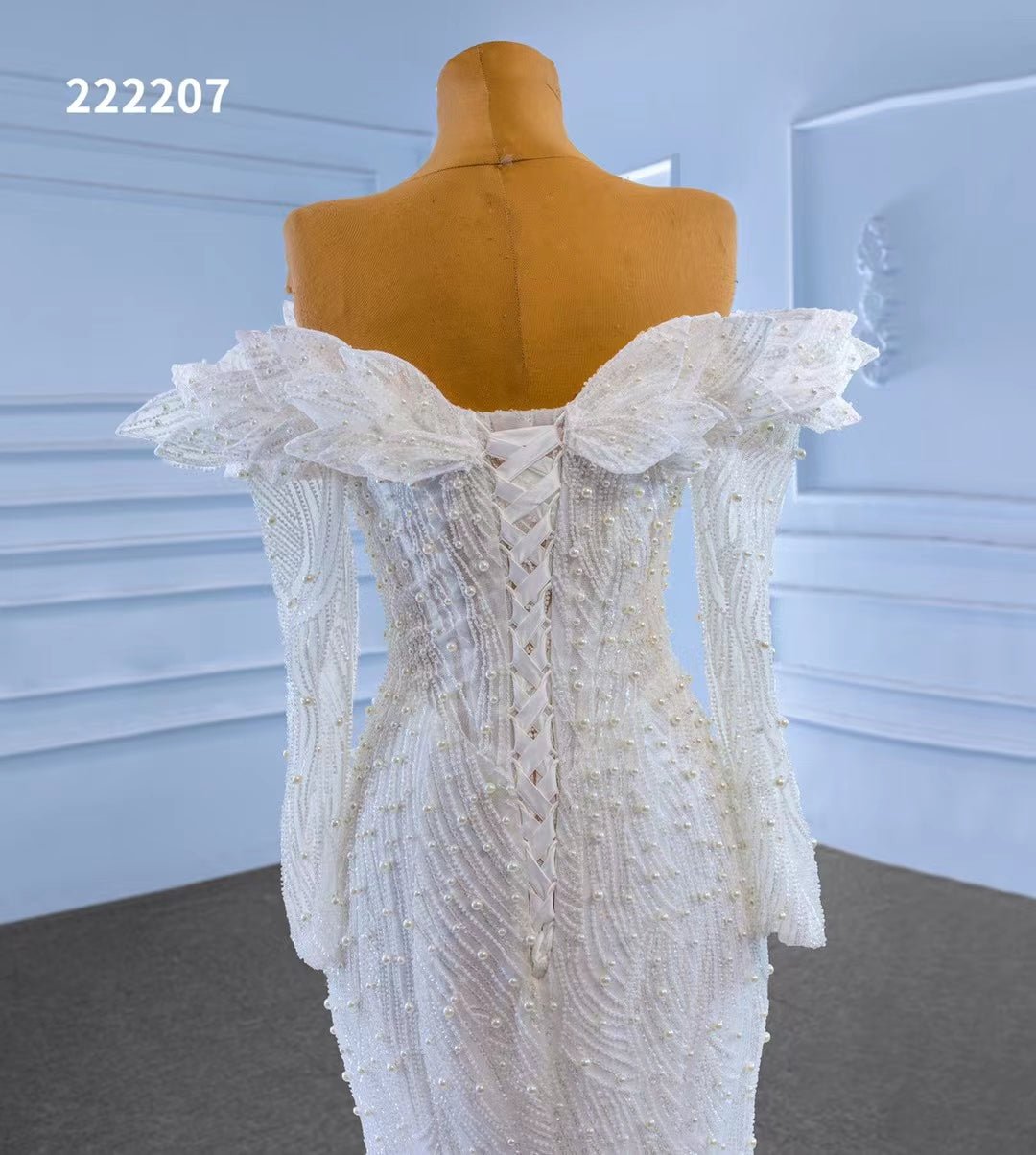 Off the Shoulder Mermaid Wedding Dresses with Long Sleeves 222207-wedding dresses 2025 -Viniodress-Ivory-Custom Size-