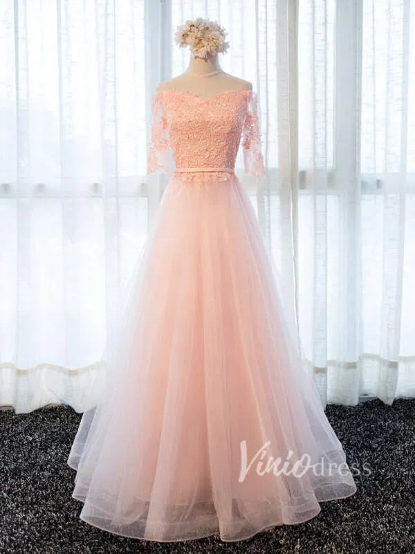 Off the Shoulder Mother of the Bride Dress with Sleeves FD1325-formal dresses 2025 -Viniodress-Blush Pink-Custom Size-