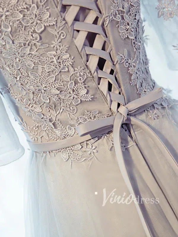 Off the Shoulder Mother of the Bride Dress with Sleeves FD1325-formal dresses 2025 -Viniodress-Silver-Custom Size-