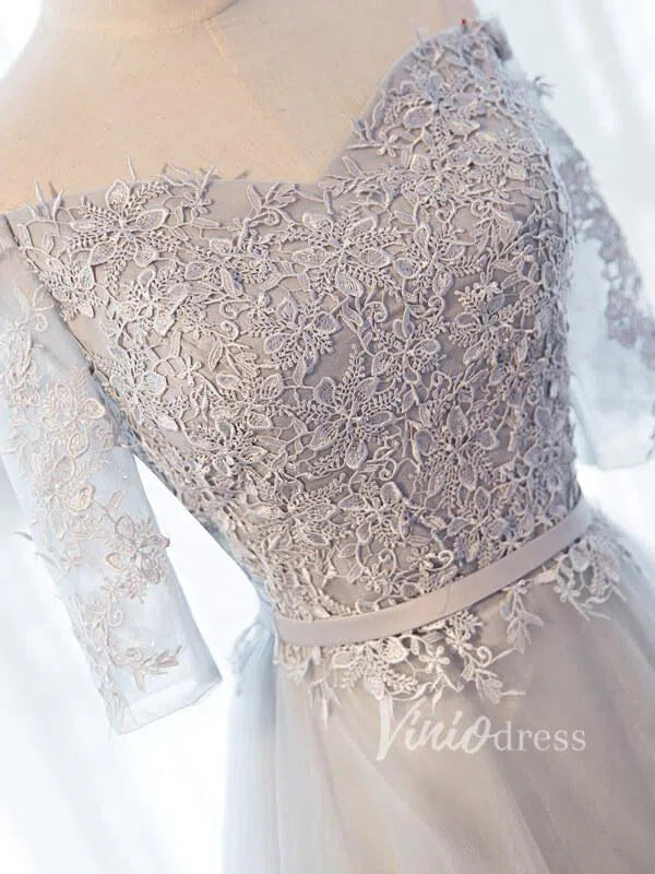 Off the Shoulder Mother of the Bride Dress with Sleeves FD1325-formal dresses 2025 -Viniodress-Silver-Custom Size-