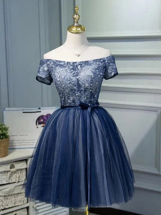 Short Prom Dresses 2025 Off the Shoulder Navy Blue Homecoming Dresses SD1017-homecoming dresses-Viniodress-Navy Blue-Custom Size-Viniodress