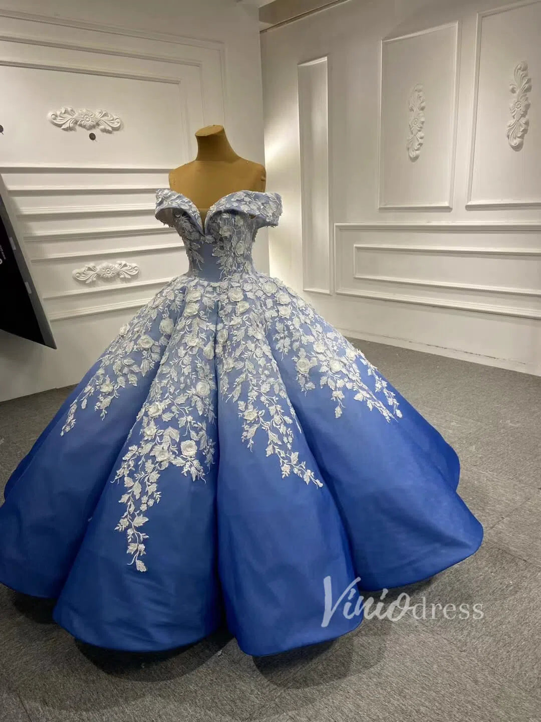Off the Shoulder Ombre Blue Ball Gowns for Debutante 66698 viniodress-Quinceanera Dresses 2025 -Viniodress-Blue-Custom Size-