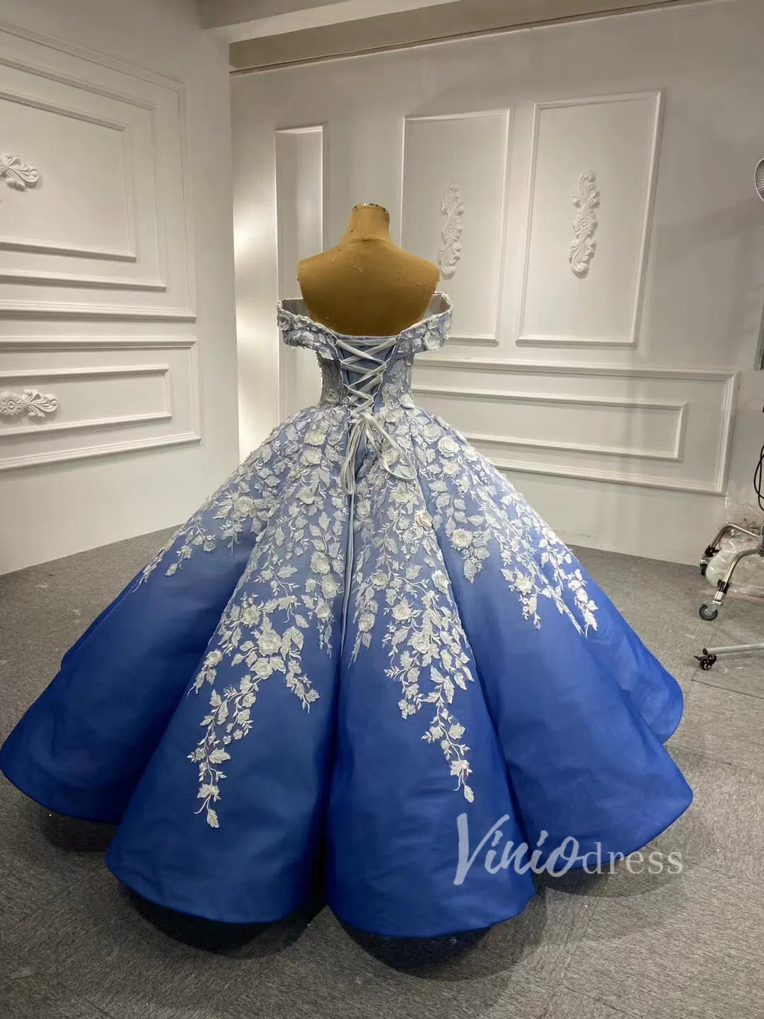 Off the Shoulder Ombre Blue Ball Gowns for Debutante 66698 viniodress-Quinceanera Dresses 2025 -Viniodress-Blue-Custom Size-