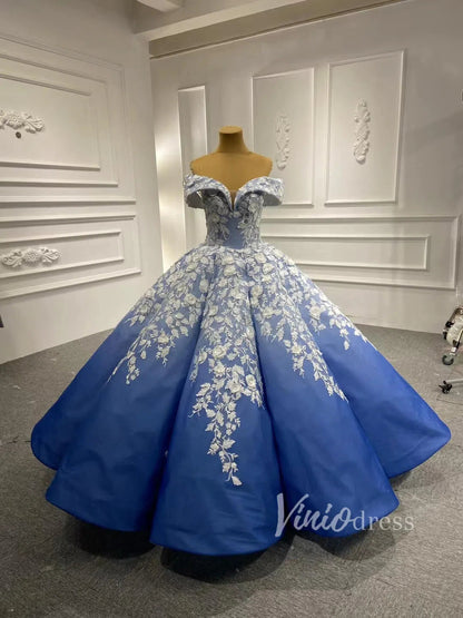 Off the Shoulder Ombre Blue Ball Gowns for Debutante 66698 viniodress-Quinceanera Dresses 2025 -Viniodress-Blue-Custom Size-