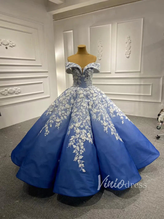 Prom Dress 2025 Off the Shoulder Ombre Blue Ball Gowns for Debutante 66698 viniodress-unique Quinceanera Dresses-Blue-Custom Size-Viniodress