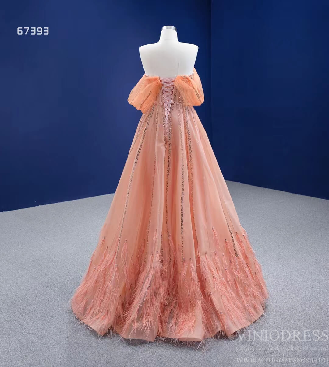 Off the Shoulder Peach Prom Dress 2022 A-line 67393 viniodress-prom dresses 2025 -Viniodress-Peach-Custom Size-