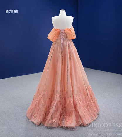 Off the Shoulder Peach Prom Dress 2022 A-line 67393 viniodress-prom dresses 2025 -Viniodress-Peach-Custom Size-
