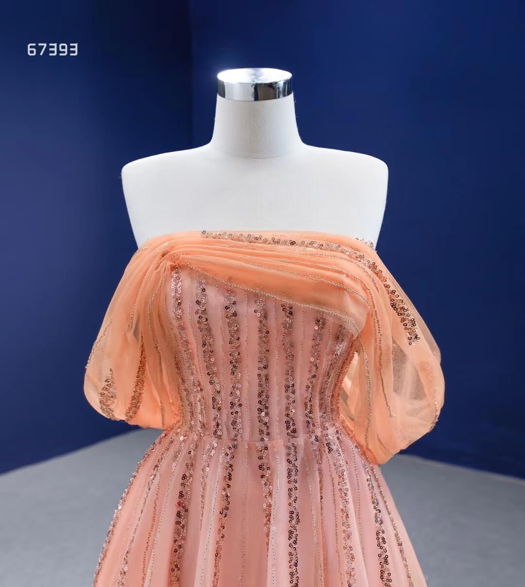 Off the Shoulder Peach Prom Dress 2022 A-line 67393 viniodress-prom dresses 2025 -Viniodress-Peach-Custom Size-