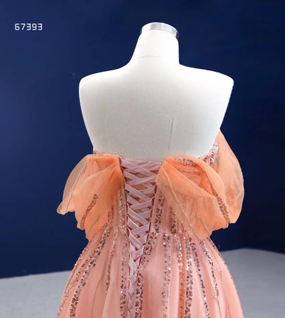 Off the Shoulder Peach Prom Dress 2022 A-line 67393 viniodress-prom dresses 2025 -Viniodress-Peach-Custom Size-