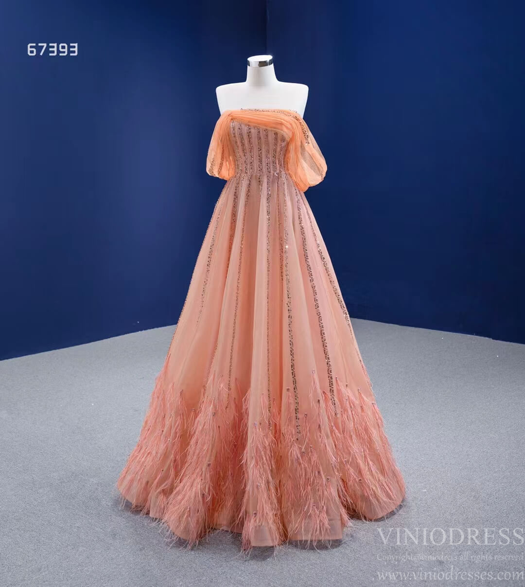 Off the Shoulder Peach Prom Dress 2022 A-line 67393 viniodress-prom dresses 2025 -Viniodress-Peach-Custom Size-