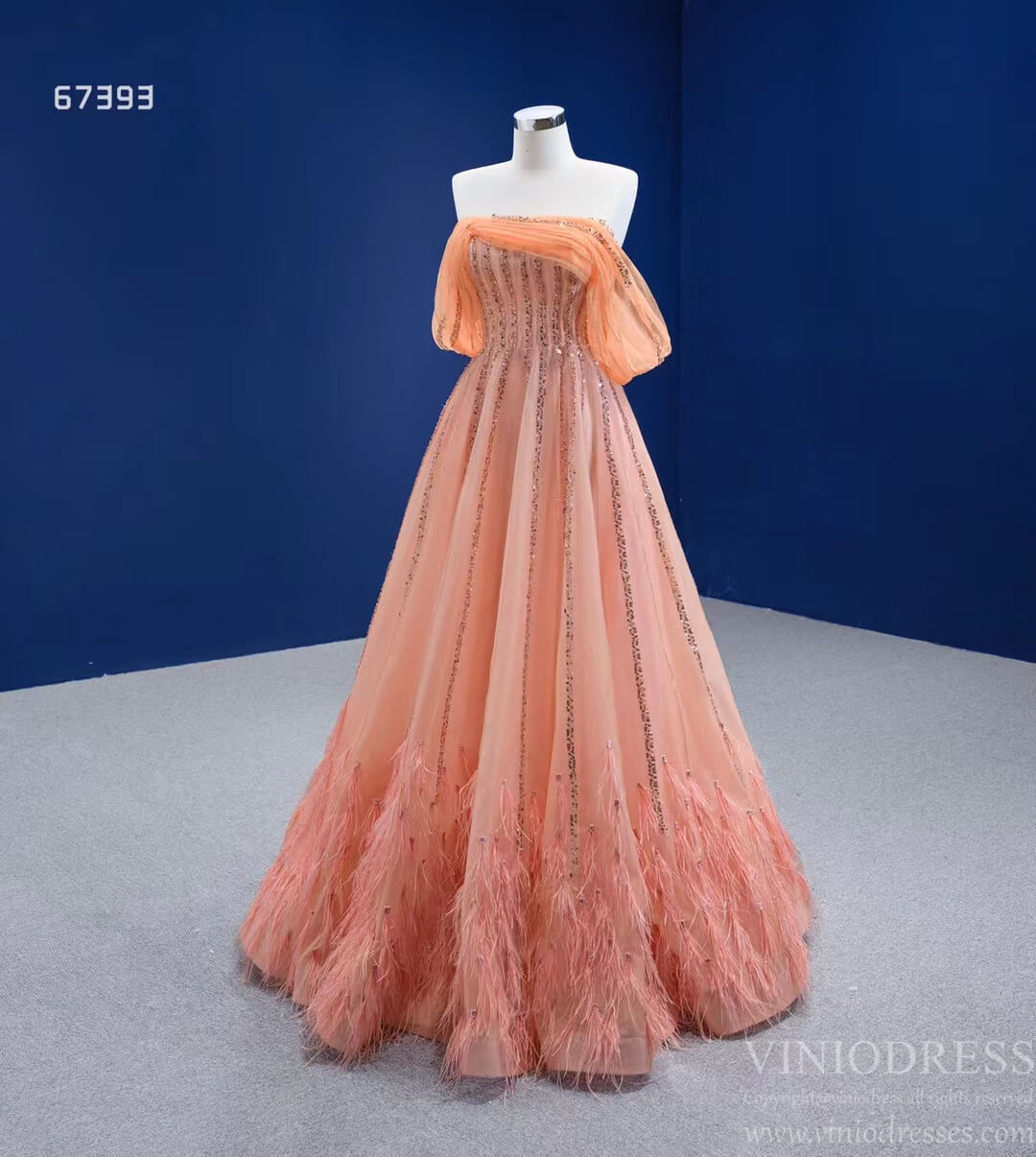 Off the Shoulder Peach Prom Dress 2022 A-line 67393 viniodress-prom dresses 2025 -Viniodress-Peach-Custom Size-
