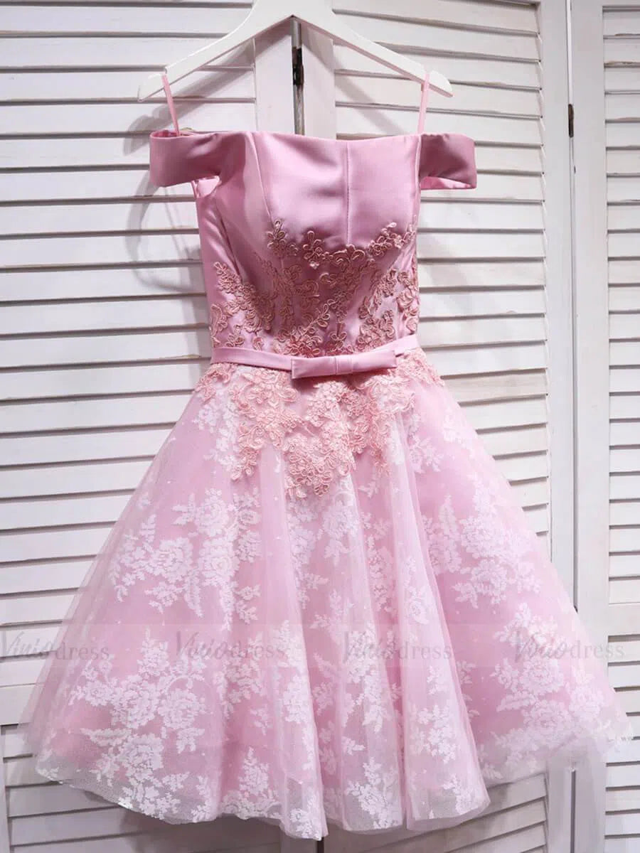 Off the Shoulder Pink Lace Homecoming Dresses 2019 SD1218-Homecoming Dresses 2025 -Viniodress-Pink-Custom Size-