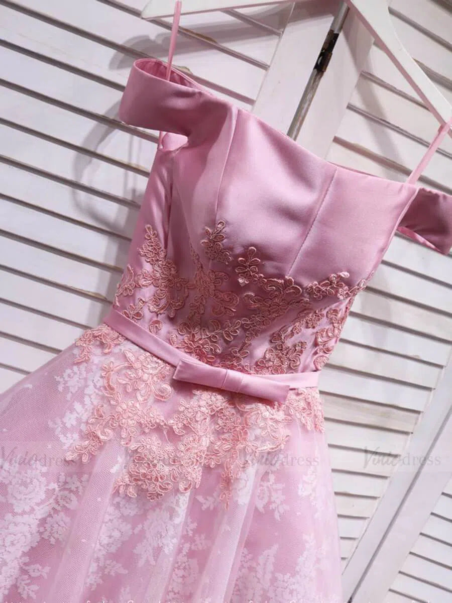 Short Prom Dresses 2025 Off the Shoulder Pink Lace Homecoming Dresses 2019 SD1218-homecoming dresses-Viniodress-Pink-Custom Size-Viniodress