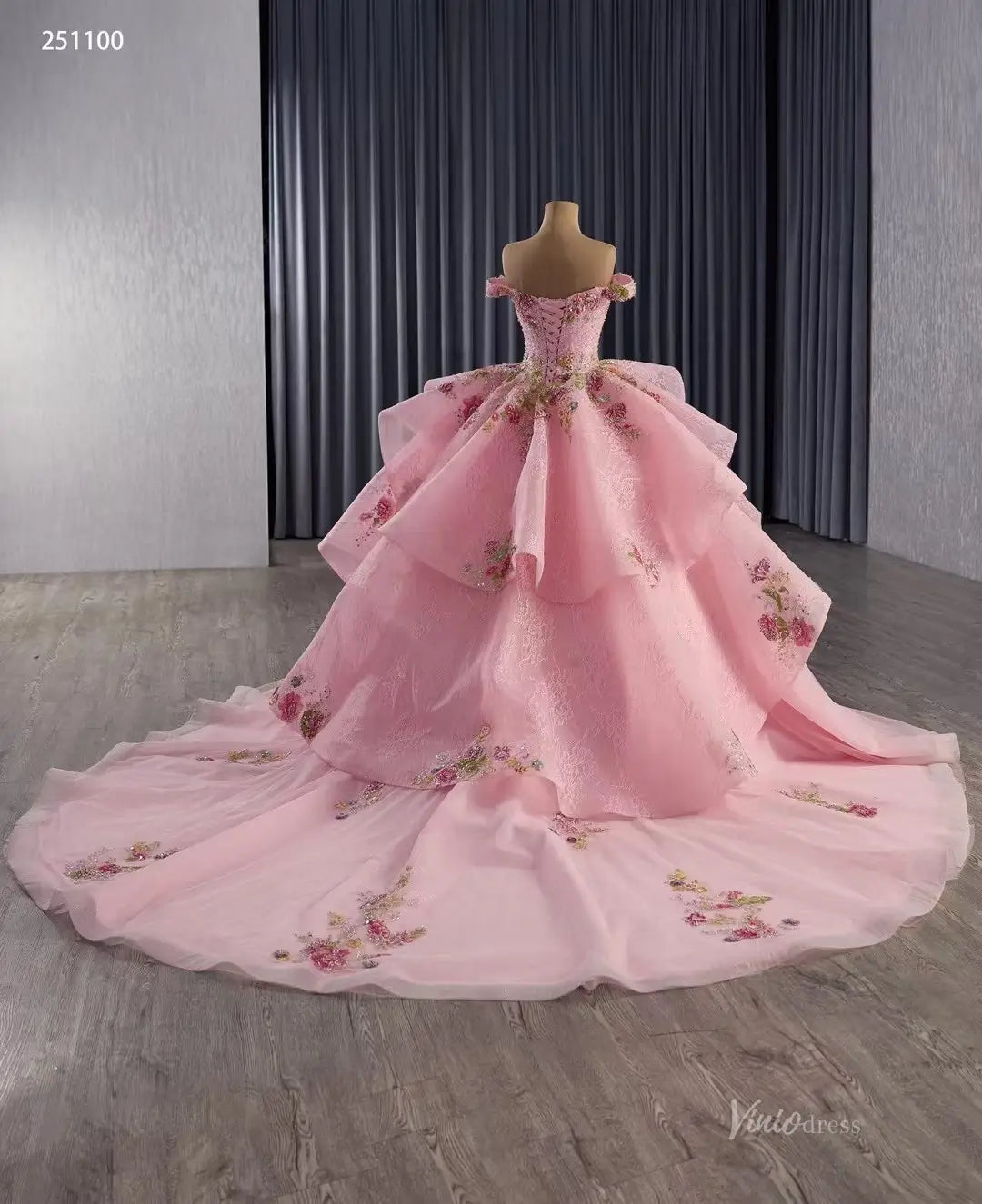 Off-the-Shoulder Pink Lace Quinceañera Ball Gown Off-the-Shoulder Pink Lace Quinceañera Ball Gown