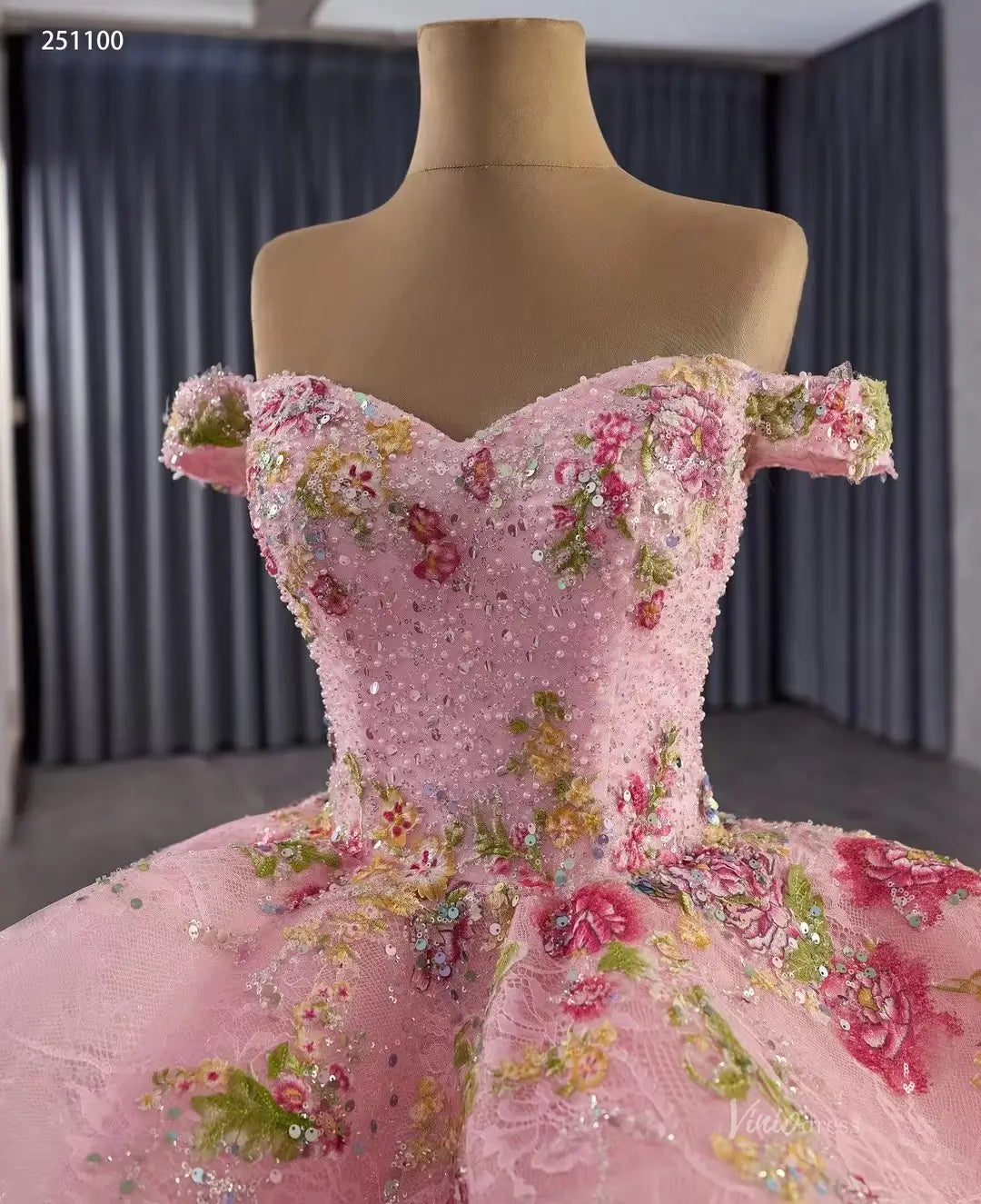Off-the-Shoulder Pink Lace Quinceañera Ball Gown Off-the-Shoulder Pink Lace Quinceañera Ball Gown
