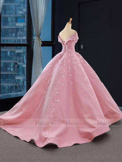 Off the Shoulder Quinceanera Dress Pink Ball Gown Prom Dresses 66590 viniodress-prom dresses 2025 -Viniodress-Pink-Custom Size-