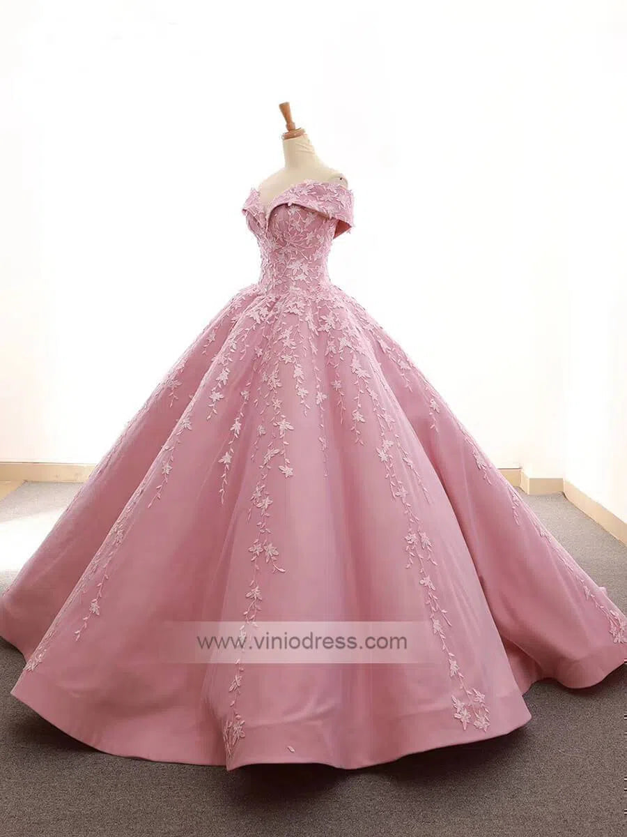 Off the Shoulder Quinceanera Dress Pink Ball Gown Prom Dresses 66590 viniodress-prom dresses 2025 -Viniodress-Pink-Custom Size-