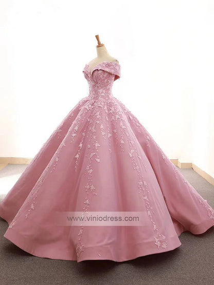 Off the Shoulder Quinceanera Dress Pink Ball Gown Prom Dresses 66590 viniodress-prom dresses 2025 -Viniodress-Pink-Custom Size-