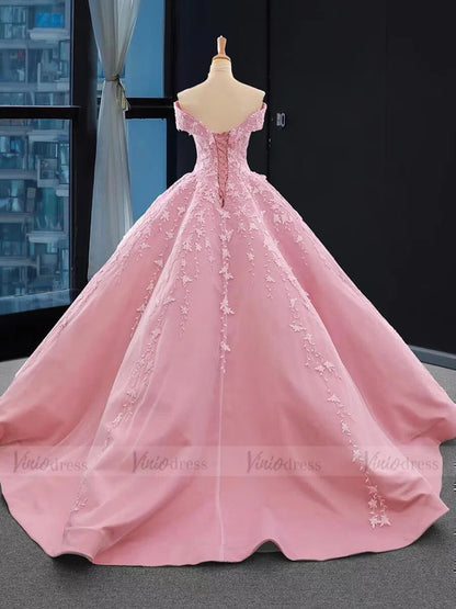 Off the Shoulder Quinceanera Dress Pink Ball Gown Prom Dresses 66590 viniodress-prom dresses 2025 -Viniodress-Pink-Custom Size-
