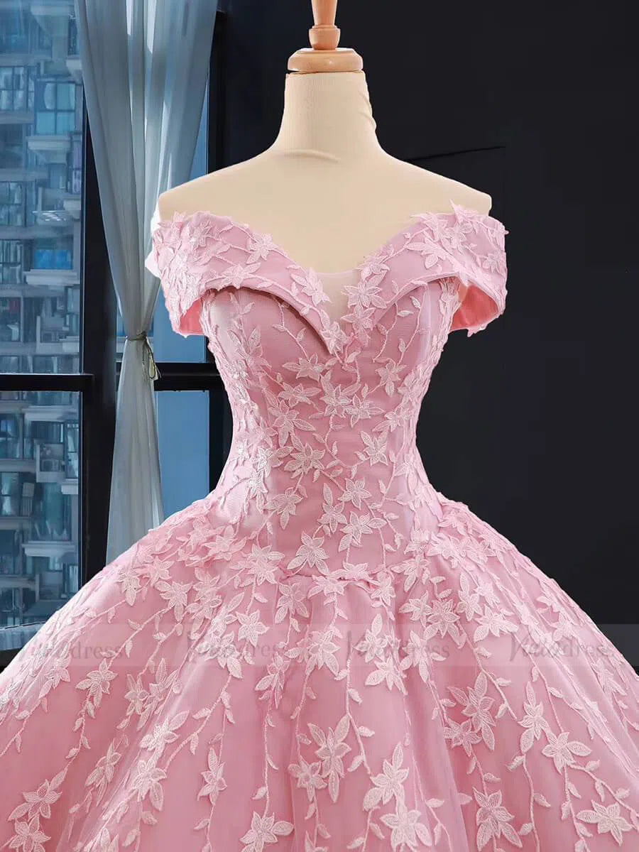 Off the Shoulder Quinceanera Dress Pink Ball Gown Prom Dresses 66590 viniodress-prom dresses 2025 -Viniodress-Pink-Custom Size-