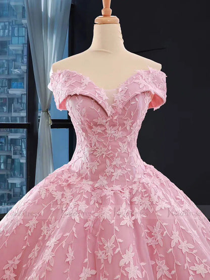 Off the Shoulder Quinceanera Dress Pink Ball Gown Prom Dresses 66590 viniodress-prom dresses 2025 -Viniodress-Pink-Custom Size-