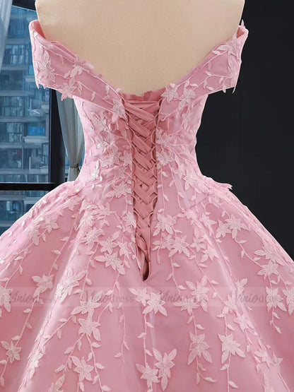 Off the Shoulder Quinceanera Dress Pink Ball Gown Prom Dresses 66590 viniodress-prom dresses 2025 -Viniodress-Pink-Custom Size-