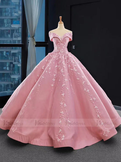 Off the Shoulder Quinceanera Dress Pink Ball Gown Prom Dresses 66590 viniodress-prom dresses 2025 -Viniodress-Pink-Custom Size-